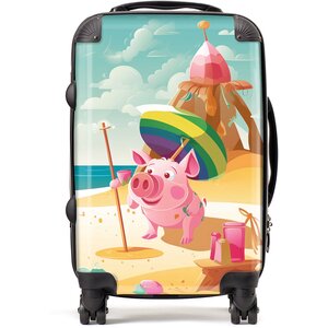 Piglet On A Beach Holiday Suitcase - Yellow / 52l by Warren Reed - Designer