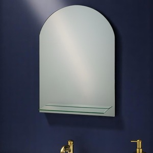 Arched Frameless Bathroom Mirror with Glass Vanity Shelf - Silver by Showerdrape
