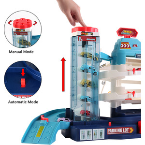 Vehicle Garage Track Toy Set with Electric Elevator - blue