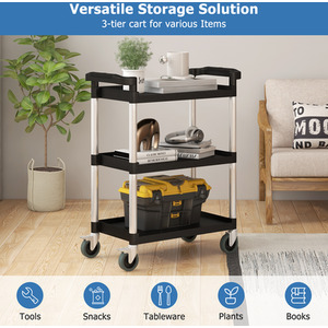 3-Tire Metal Rolling Cart - Black by Costway