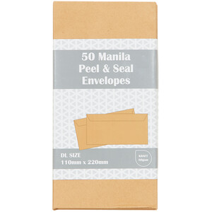 Pack of 50 Peel and Seal Envelopes DL Manilla - Manila