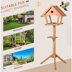 PawHut Wooden Bird Table Freestanding Feeding Station for Garden - Natural by Pawhut