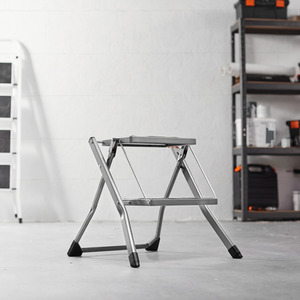 Anti Slip Feet Folding 2 Step Stool - Grey by VonHaus