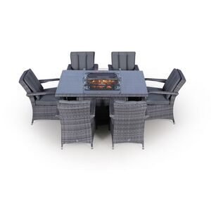 Arizona Fire Pit Square Rattan Patio Dining Set - Grey / 6 by Giardino