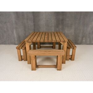 QUADRUM Rounded Picnic Table With 4 Benches - Rustic brown by Arbor Garden Solutions
