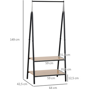 HOMCOM 2 Tier Garment Rack - Black, Wood Grain by HOMCOM