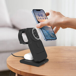 Wireless Charging Stand with Power Bank - Grey