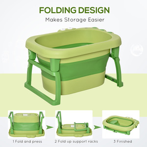 HOMCOM Baby Bath Tub Collapsible Non-Slip with Stool Seat - Green by HOMCOM