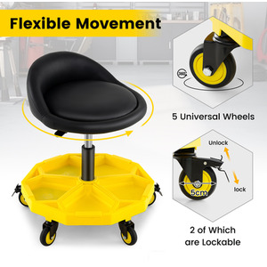 54-67 CM Rolling Mechanic Stool - Yellow by GAINOOM