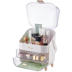 Dustproof Makeup Organiser with Drawers - White by komore