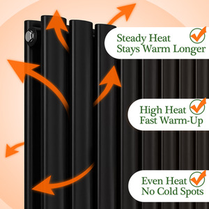 Vertical Oval Column Radiator Central Heating Rad 1600x236mm Single Black - Black by AicaBathroom