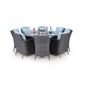 Savannah Fire Pit Round Rattan Patio Dining Set - Grey / 8 by Giardino