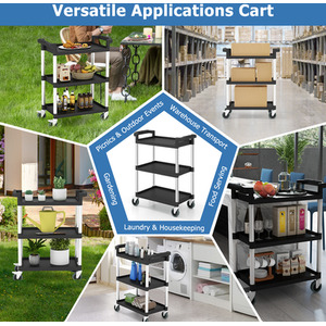 3-Tire Metal Rolling Cart - Black by Costway