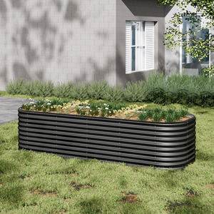 Oval-Shaped Galvanized Steel Raised Flower Bed - Anthracite / 240cm / 56cm by Garden Sanctuary