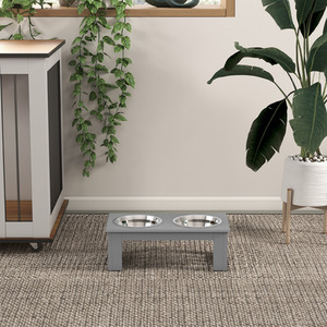 Pawhut Pet Feeder Raised Elevated with Stainless Steel Bowls - Grey by PawHut