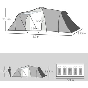 Outsunny Tunnel Tent with 2 Bedroom, Living Area and Vestibule for 4-6 Person by Outsunny