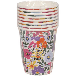 Pack of 8 Summer Floral Cups - White