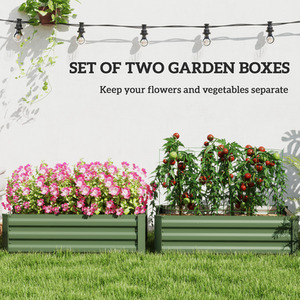 Outsunny Set of 2 Galvanised Garden Raised Bed for Flowers Herbs - Green by Outsunny