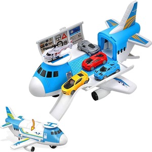 Transport cargo plane car ramp and 4 mini car 1 helicopter set - Blue