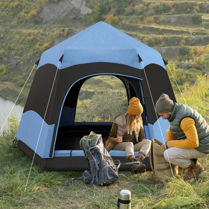 Outsunny Six Man Hexagon Pop Up Tent - Blue by Outsunny