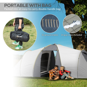 Outsunny Tunnel Tent with 2 Bedroom, Living Area and Vestibule for 4-6 Person by Outsunny