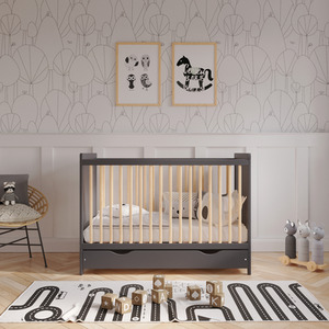 Tokyo Cot Bed With Drawer And Mattress - Anthracite/Pine by Love For Sleep