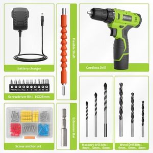 Cordless Drill Set 12V Electric Screwdriver Kit - Green