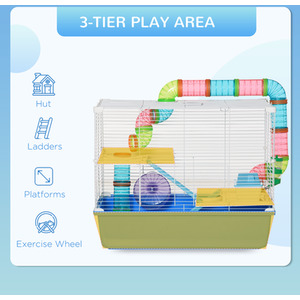 PawHut Large Hamster Cage Three-Level with Tubes Tunnel - Blue by PawHut
