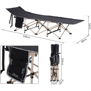 Outsunny Wide Folding Camping Cot With Carry Bag - Black and Beige by Outsunny