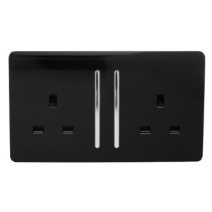 2 Gang 13Amp Long Rocker Double Socket - Black / 3 by Trendiswitch
