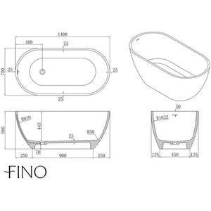 Girona Compact Freestanding Matt Stone Bath - White / 1400mm by Fino Stone