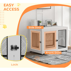 PawHut Dog Kennel Furniture End Table with Two Doors, Cushion - White by PawHut