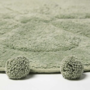 Floral Cotton Bath Mat with Pom Pom Edges - Sage by Homescapes