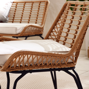 Outdoor Rattan Sofa - Lisbon Garden Sofa Chairs Table Set - Wicker and Cream - Beige by FurnitureboxUK
