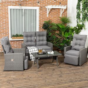 Outsunny 4pc Outdoor Wicker Rattan Garden Furniture Set Sofa, Table - Grey by Outsunny