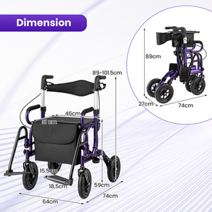 2-in-1 Foldable Rolling Walker Wheelchair Combo by Costway