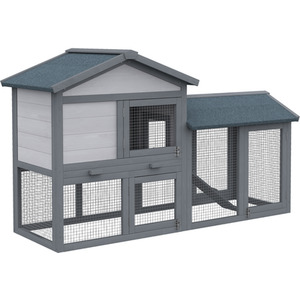 PawHut Wooden 2 Tier Small Animal Hutch - Grey by PawHut