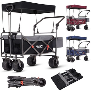 Folding Handcart with Roof, Luxury Handcart - Black by Arebos