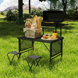 Outsunny 4.5ft Height Adjustable Camping Table with 2 Wing Panels - Black by Outsunny