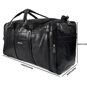 Large PU Leather Travel Duffel Bag and Holdall - Black by SYED JEE