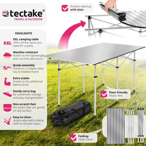 Camping Table Aluminium Foldable - Grey / 140cm by tectake