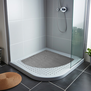 Reversible Dual-Colour Corner Shower Quadrant Mat - Brown/ Grey / 60cm x 60cm by Nicoman