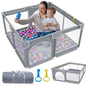 Baby Playpen With Mat And Safety Gate For Babies And Toddlers - Grey by DYZI