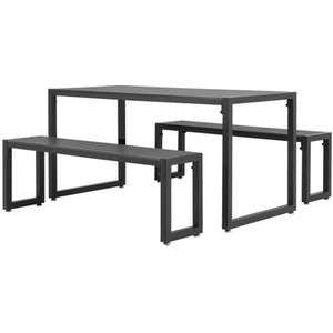 HomeScape Outdoor Dining Set with Benches - Grey Top + Black Frame by Kindred Trading LTD