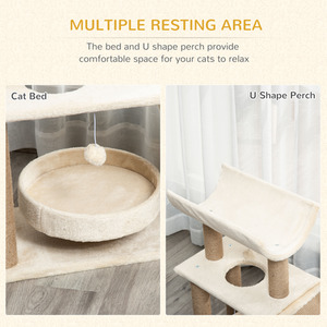PawHut Cat Tree Tower with Scratching Posts, Pad, Bed, Perch, Toy Ball by PawHut