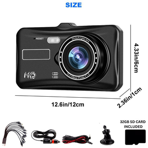 4 Inch Dual Dash Car HD Camera - Black