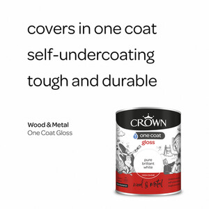 Crown Wood and Metal One Coat Gloss - Pure Brilliant White / 750ml by Crown Paints