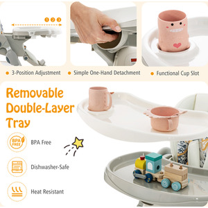 Multifunctional Folding Baby High Chair with Wheels - White by Costway