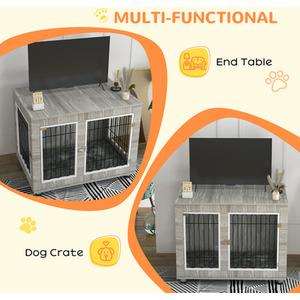 Dog Crate Furniture End Table with Soft Cushion - Grey by PawHut