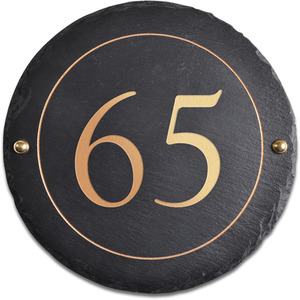 Rustic round slate number 65 by The house nameplate company